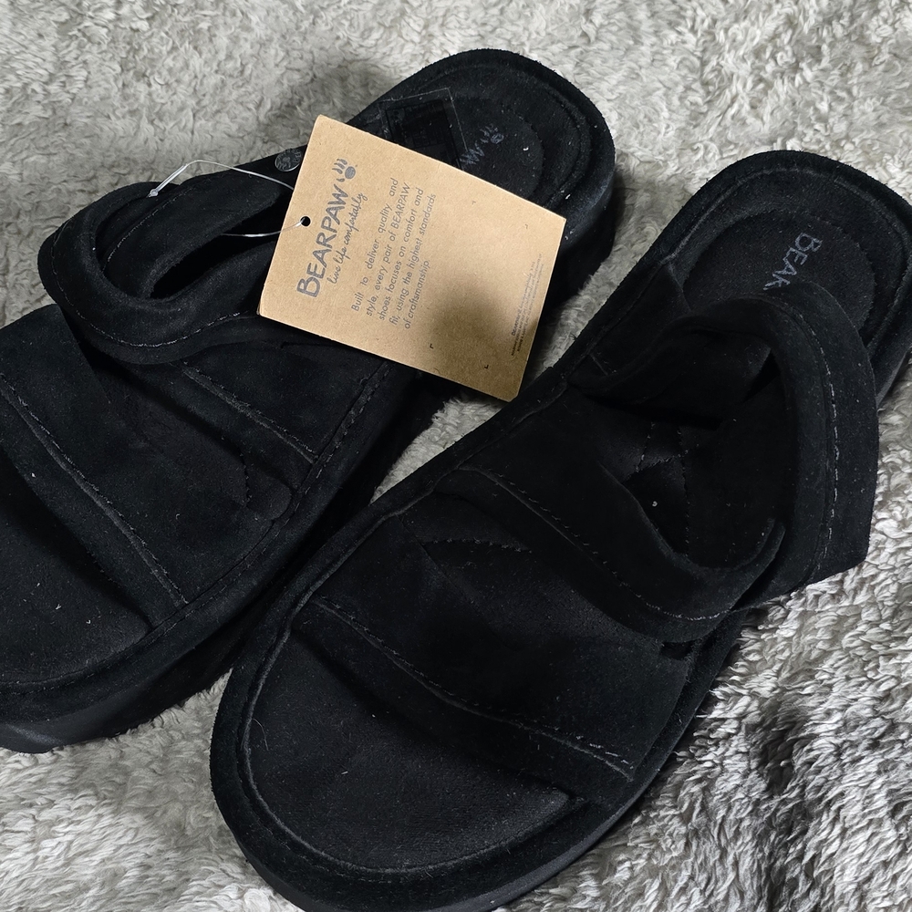 BearPaw Black Textured Suede Sole Slide Sandals